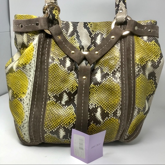 Jimmy Choo Lrg Yellow Python & Suede Harness Tote - Picture 8 of 8
